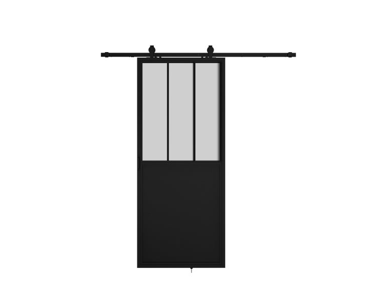 Loftschiebetür Komplettset 900x2150mm aus Stahl in schwarz mit Glaseinsatz