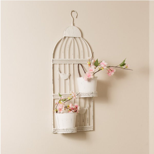 Wand-Blumentöpfe Vintage Birds Metall antik weiß