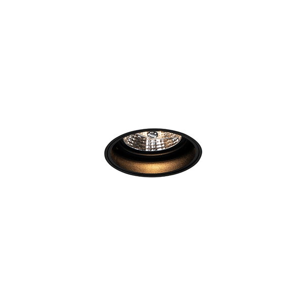 LED-Einbaustrahler rund, schwarz mit goldfarbenem Reflektor.