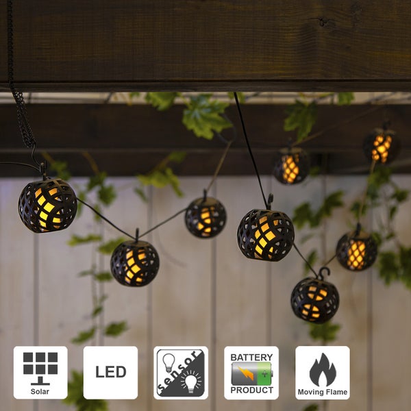 Lichterkette mit Solarbetrieb, LED und Flammeneffekt