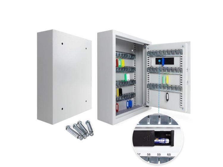 FLOORDIREKT Schlüsseltresor mit Elektronikschloss - Schlüsselkasten - Weiß - 30 x 10 x 36 cm