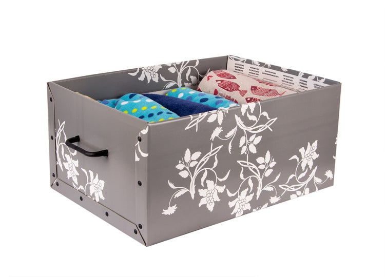BigDean Aufbewahrungsboxen XXL 3er Set je 45 Liter - mit Deckel & Griffen - aus stabiler Pappe - verschiedene Farben im Barock-Blumenmuster - perfekt für Ordnung im ganzen Haus