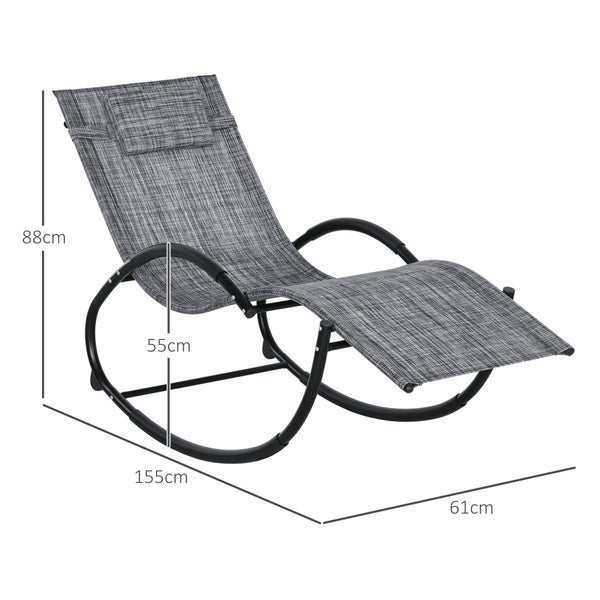 Outsunny Schaukelliege, Gartenliege mit Kopfkissen, 155 x 61 x 88 cm, Texteline, Grau