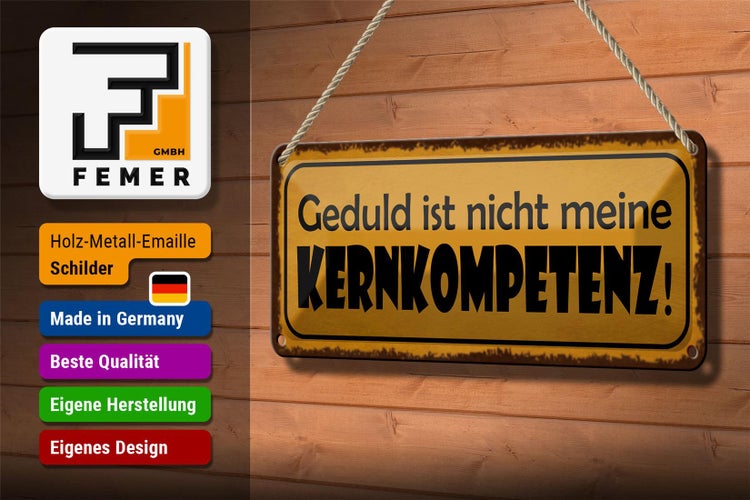 Blechschild Spruch 27x10cm Geduld nicht meine Kernkompetenz Dekoration