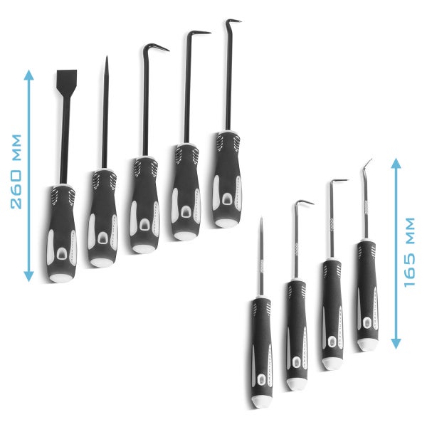 Set mit neun Stahlwerkzeugen, 260 Millimeter und 165 Millimeter