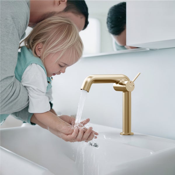 EMKE  Waschtischarmatur für Aufsatzwaschbecken Champagnergold, 222x200x76 mm, Einhebelmischer mit Warm- & Kaltwasser, wassersparend & pflegeleicht, G3/10,  einfache Montage, für Bad & Küche geeignet
