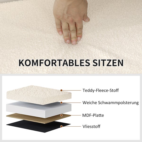 HOMCOM Sitzbank mit Stauraum faltbar Polsterbank mit Samtoptik, Sitztruhe, Truhenbank für Wohnzimmer Schlafzimmer Flur 76 x 38 x 38 cm, Cremeweiß