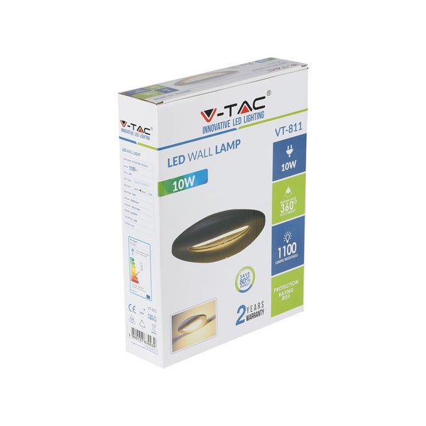 Verpackung einer V-TAC LED-Wandleuchte mit 10 Watt Leistung