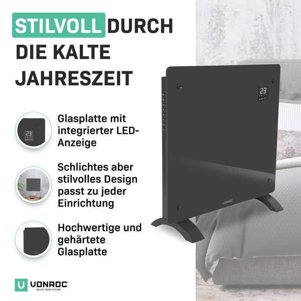 Glasheizplatte mit LED-Anzeige und VONROC Logo