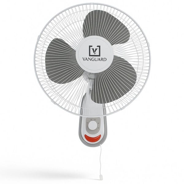 Wandventilator von Vanguard mit drei Rotorblättern, Schutzgitter, Drehregler und Zugschnur.