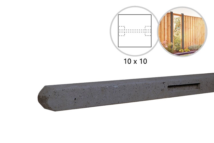 Betonpfosten für Zaun, 10 x 10 cm, mit Schemazeichnung und Anwendungsbeispiel
