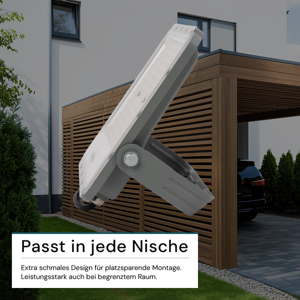 LED-Strahler zur Außenbeleuchtung an Hauswand montiert
