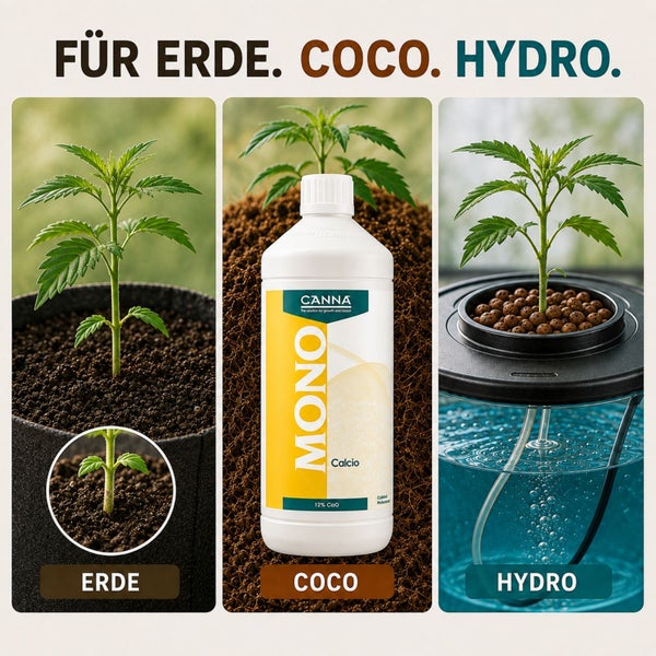 Canna Mono Calcio Dünger Flasche zur Verwendung für Pflanzenanbau in Erde, Kokossubstrat und Hydrokultursystemen.