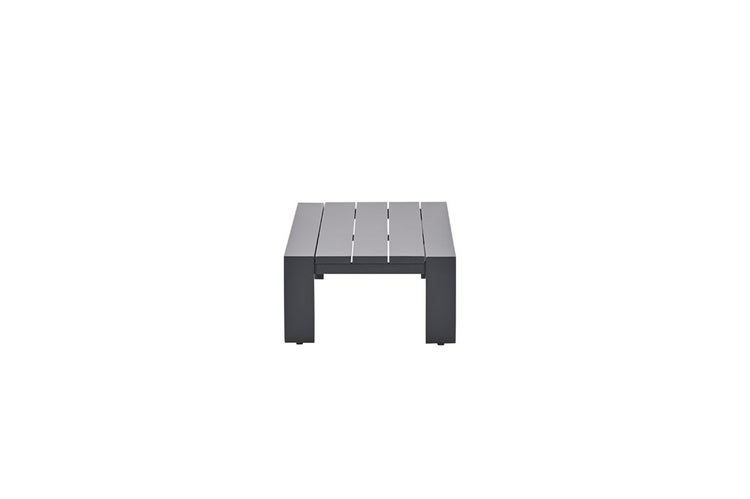 Quadratischer Gartenbeistelltisch aus Aluminium in Anthrazit mit Lattendesign.