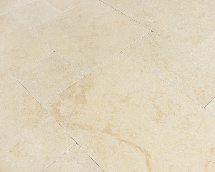 Wohnrausch Kalkstein Fliesen CLEOPATRA GOLD Römischer Verband 1,2 cm, getrommelt, gelb, beige