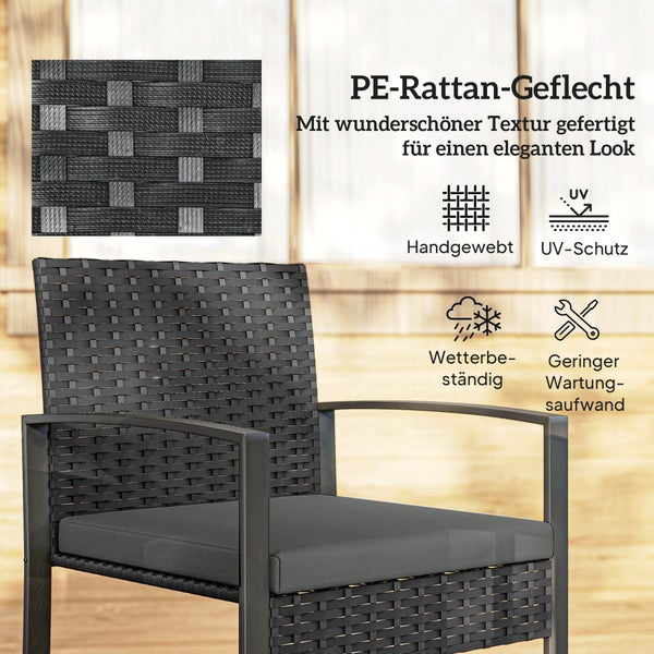 Gartenstuhl aus handgewebtem PE-Rattan-Geflecht, UV-geschützt, wetterbeständig und wartungsarm.