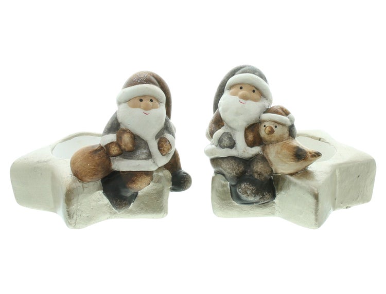 FRANK FLECHTWAREN | Teelichthalter Stern mit Santa, 2er Set, 10,5 x 10,5 x 9,5 cm, TERRACOTTA