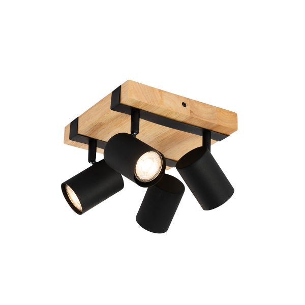 Vierflammiger Deckenstrahler aus Holz und Metall in modernem Design