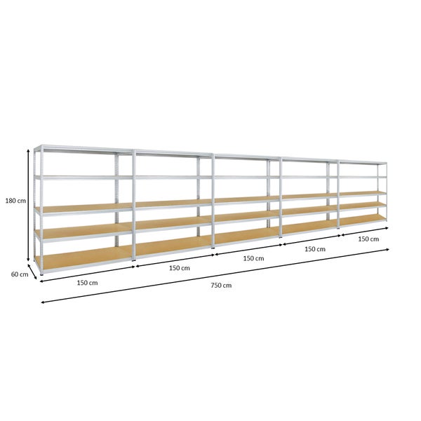 PROREGAL Mega Deal 5x Schwerlastregal Giant Elephant HxBxT 180 x 150 x 60 cm Fachlast 200 kg Verzinkt