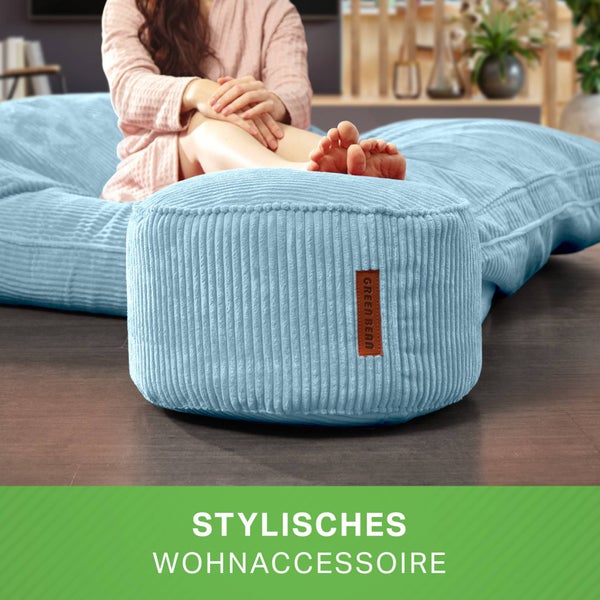 Green Bean Pouf-Kissen 45x25cm mit EPS-Perlen Füllung & Cordstoff Bodenkissen Liegekissen Sitzkissen Sitzhocker Sessel Kinder Erwachsene Stoff Hocker Ablage Hellblau