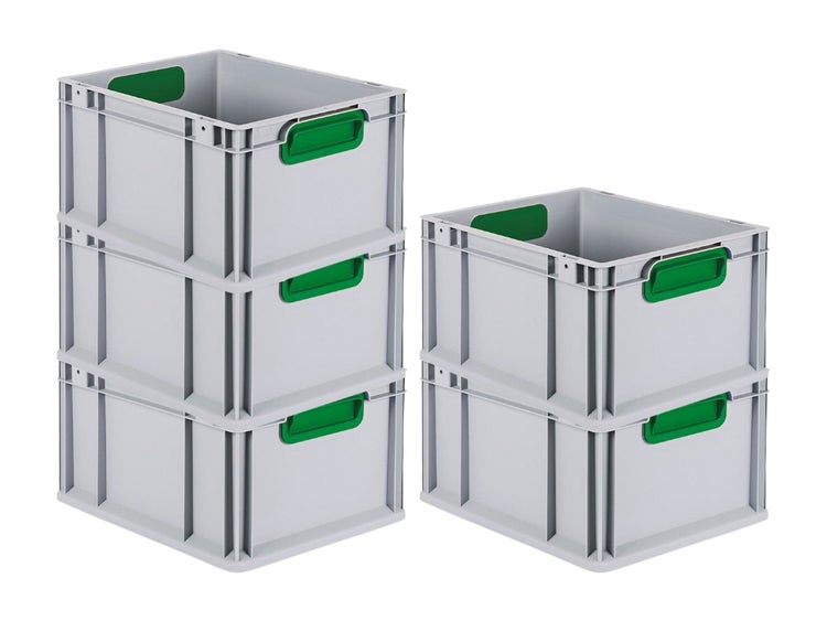 PROREGAL Spar Set 5x Eurobox Nextgen Color HxBxT 22 x 30 x 40 cm 20 Liter Griffe Grün Geschlossen Glatter Boden Eurobehälter Transportbox