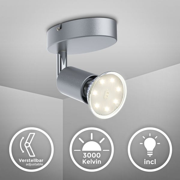 Wandleuchte - 2,9W, 260lm, LED, schwenkbar, GU10, warmweiß, silberfarbig