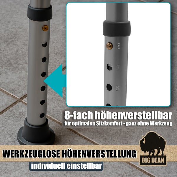 Höhenverstellbares Stuhlbein mit acht Einstellmöglichkeiten
