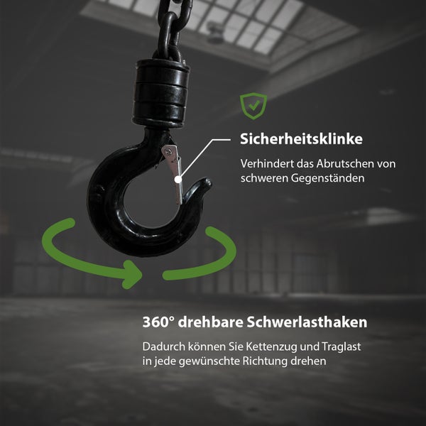 Schwerlasthaken mit Sicherheitsklinke und 360 Grad Drehgelenk zur sicheren Lastaufnahme und flexiblen Ausrichtung bei Hebevorgängen.