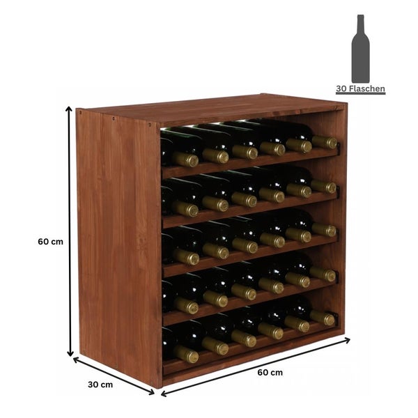 PROREGAL Modulares Weinregal Vincellar Mod HxBxT 60 x 60 x 30 cm Auszug Modul Für 30 Flaschen mit Ausziehbaren Ebenen Massives Kiefernholz Braun Geölt