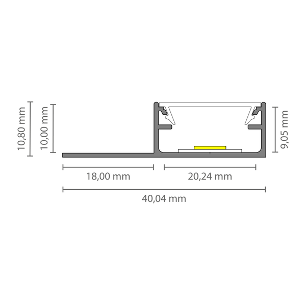 TIVENDIS Led Alu Profil 2 m F2 mit Zubehör für Strip / Streifen bis 14 mm breit | Abdeckung satiniert milchig  |  Einbau Abschlussleiste Abschlussprofil Fliesenschiene eloxiert