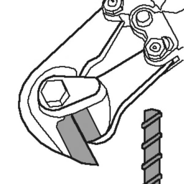 Schematische Darstellung des Schneidkopfes eines Bolzenschneiders zum Trennen von Betonstahl.