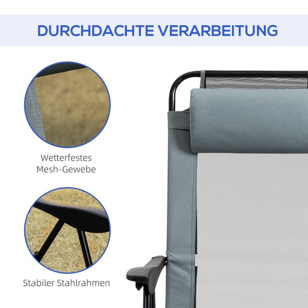 Detailaufnahme einer Gartenliege mit wetterfestem Mesh-Gewebe und stabilem Stahlrahmen