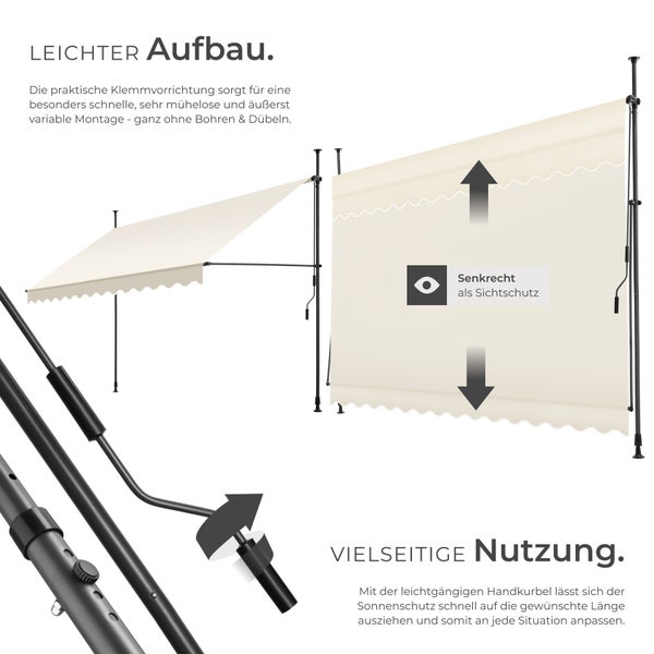 Klemmmarkise tectake  einfache Montage mit Handkurbel beige