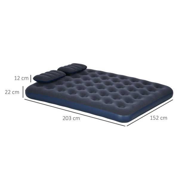 Outsunny Luftbett, Luftmatratze mit Handpumpe, Kopfkissen, Campingbett für 2 Personen, Blau, 203 x 152 x 22 cm