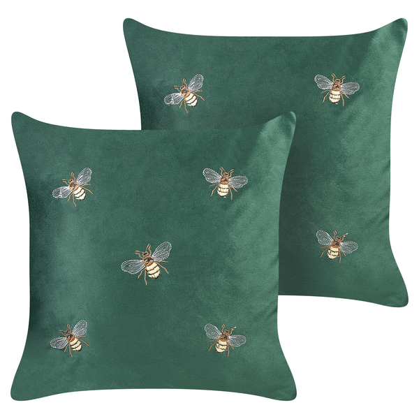 Dekokissen 2er Set TALINUM Samtstoff 45 x 45 cm Smaragdgrün Tiermuster