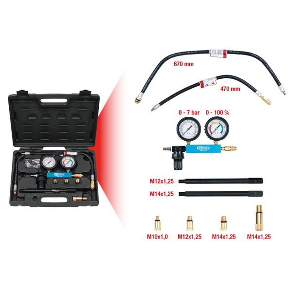KS TOOLS Zylinder-Druckverlust-Tester 9tlg. - 150.1780