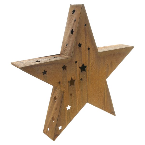 Dekorativer Stern aus Metall mit Rostoptik und Sternen-Stanzungen als Weihnachtsdekoration