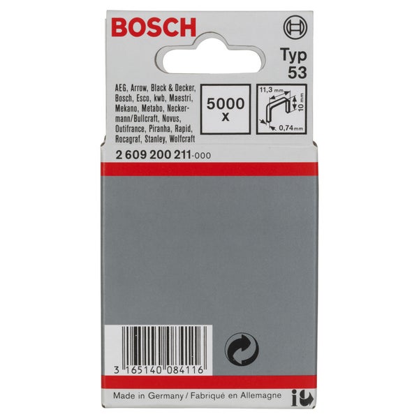 Bosch 5.000x Feindrahtklammer Typ 53, 11,4 x 0,74 x 10 mm - 2609200211