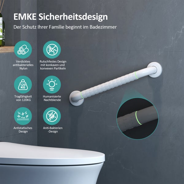 EMKE Haltegriffe für Senioren – Rutschfester Badezimmer Haltegriff mit Leuchtringen, 40 cm Duschgriff und Duschhalterung für sichere Nutzung in Dusche, Bad oder Badewanne
