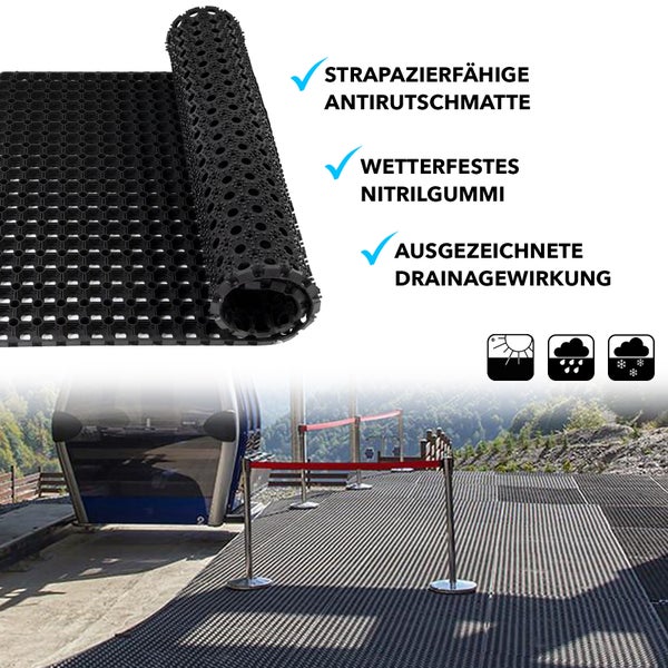 FLOORDIREKT Gummi-Wabenmatte - Octo Door - Antirutschmatte - Schwarz - Stärke 23 mm - 100 x 200 cm