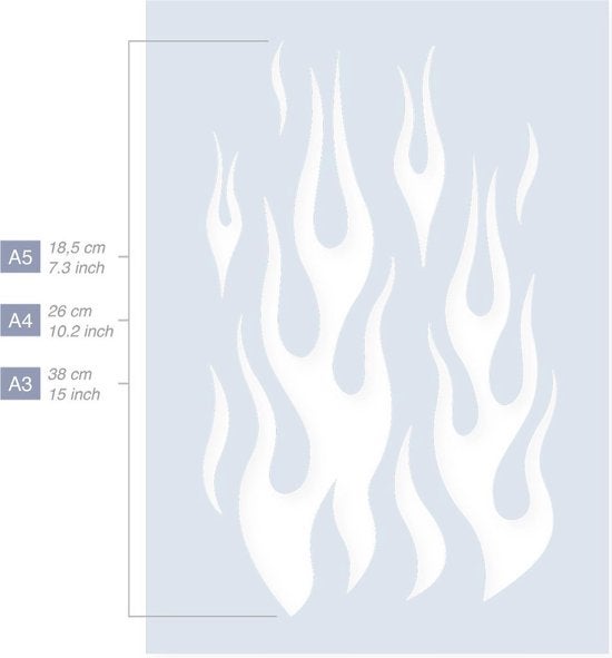 QBIX Flammenschablone A5 Größe Kunststoff - Ausschnitt ist 11cm breit