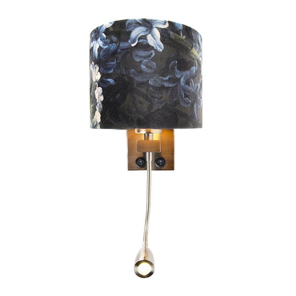 Wandleuchte mit blumigem Lampenschirm und flexiblem Leselicht