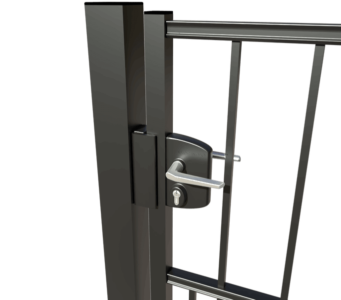 Gartentor ZAUNGURU BASIC-Linie Hamburg aus Metall, Höhe: 143cm, Breite: 123cm, 1-flügelig inkl. Pfosten, Schloss und Zubehör, Feuerverzinkt und zusätzlich in RAL 7016 Anthrazitgrau pulverbeschichtet