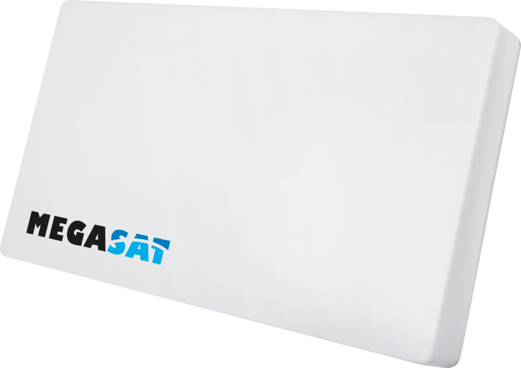 Flachantenne MegaSat mit integriertem Logo zur Empfang von Satellitensignalen