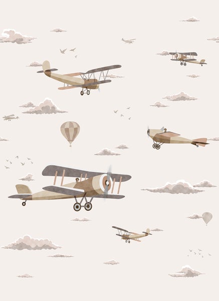 Tapete mit Flugzeug- und Wolkenmuster für Kinderzimmer