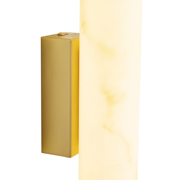Moderne Wandleuchte mit eckiger Halterung aus Metall und langem, zylindrischem Diffusor mit marmorierter Optik