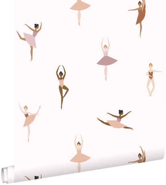 ESTAhome Tapete Ballerinas Terrakotta und Violettrosa - 53 cm x 10,05 m - 139536