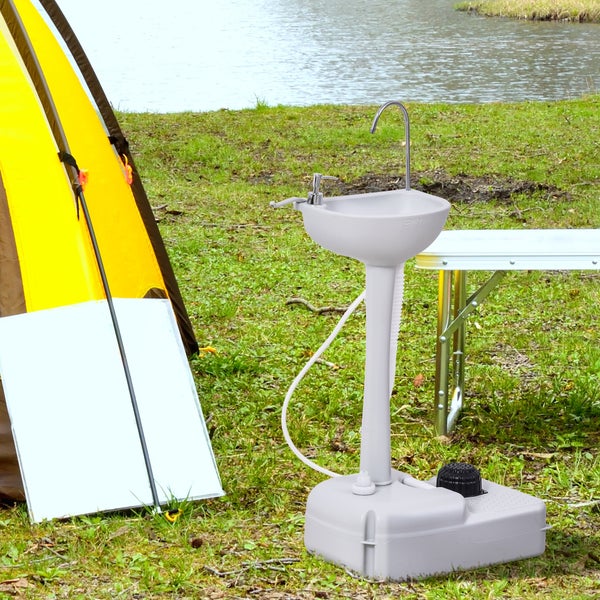 Outsunny Camping Waschbecken, Handwaschbecken mit 17L Wassertank, 51L x 33,5B x 103H cm, HDPE, Grau