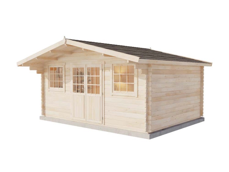 Alpholz Gartenhaus Caroline-44 B ISO Gartenhaus aus Holz, Holzhaus mit 44 mm Wandstärke, Blockbohlenhaus mit Montagematerial, Naturbelassen 5,1x3,9m