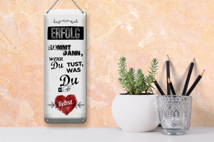 Blechschild Spruch Erfolg dann du tust was du liebst 10x27cm